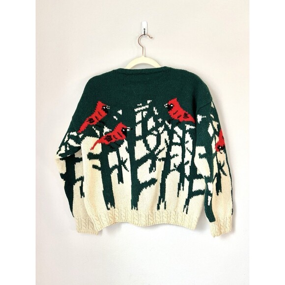 Vintage QUISSETT COVE Cardinal Birds 100% Shetland WOOL Cardigan Sweater Medium - Picture 4 of 14